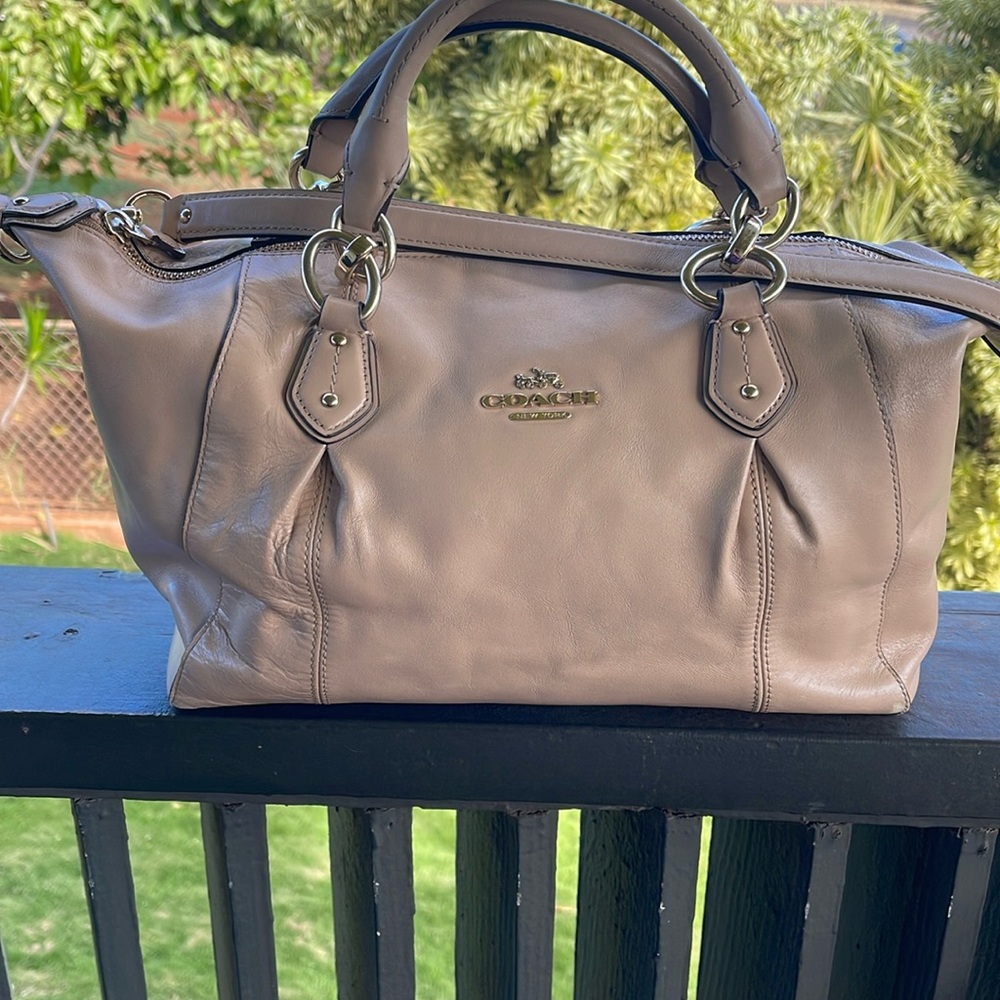 Coach Collette Satchel Beechwood Leather Hobo Shoulder Bag Beige Bag